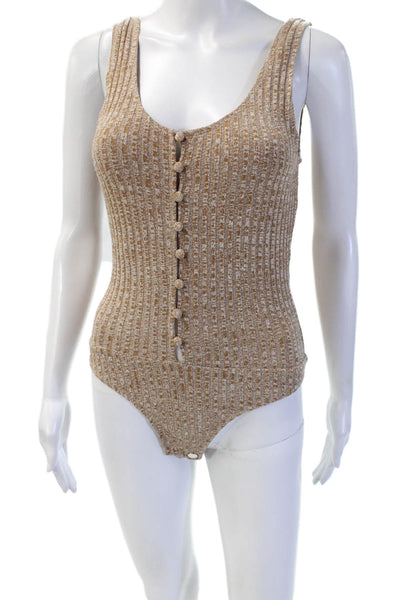 Privacy Please Women Bodysuit Beige Sleeveless Scoop Neck Solid Size S