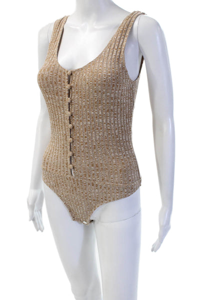 Privacy Please Women Bodysuit Beige Sleeveless Scoop Neck Solid Size S