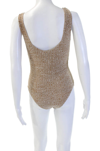 Privacy Please Women Bodysuit Beige Sleeveless Scoop Neck Solid Size S