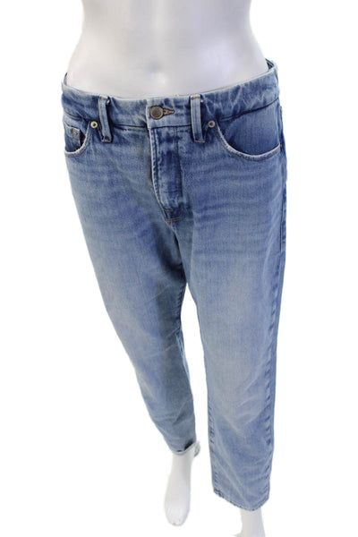 Good American Women Cropped Boyfriend Jeans Blue High Rise Button Size 4