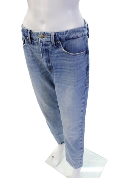 Good American Women Cropped Boyfriend Jeans Blue High Rise Button Size 4
