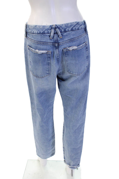 Good American Women Cropped Boyfriend Jeans Blue High Rise Button Size 4