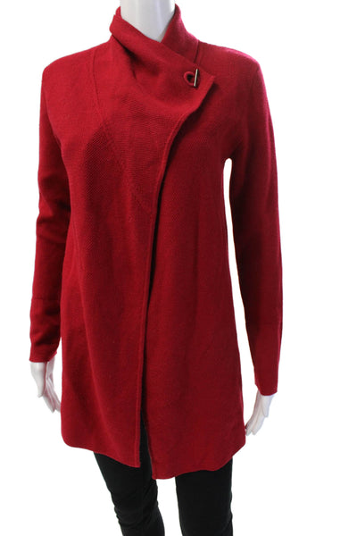 Jigsaw Women Red 100% Wool High Neck Coatigan Long Sleeve Hook & Eye Size XS