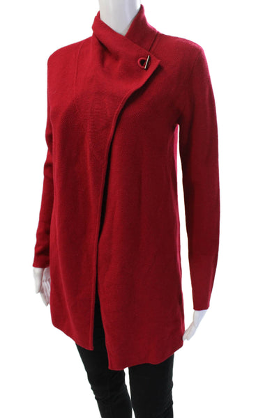 Jigsaw Women Red 100% Wool High Neck Coatigan Long Sleeve Hook & Eye Size XS