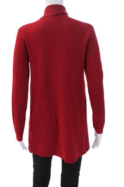 Jigsaw Women Red 100% Wool High Neck Coatigan Long Sleeve Hook & Eye Size XS