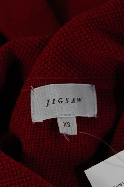 Jigsaw Women Red 100% Wool High Neck Coatigan Long Sleeve Hook & Eye Size XS