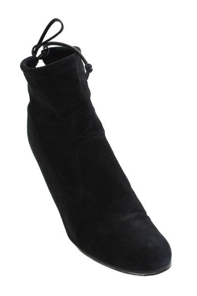 Stuart Weitzman Womens Slip On Block Heel Suede Booties Black Size 9.5