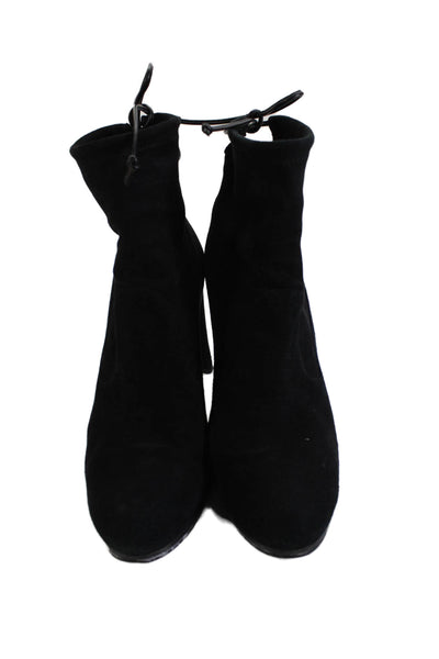 Stuart Weitzman Womens Slip On Block Heel Suede Booties Black Size 9.5