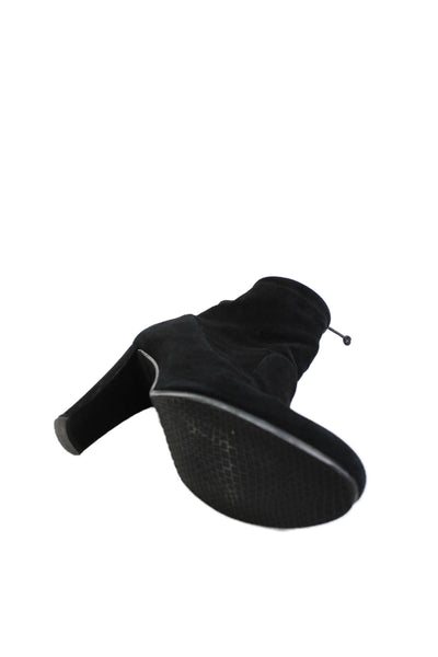 Stuart Weitzman Womens Slip On Block Heel Suede Booties Black Size 9.5