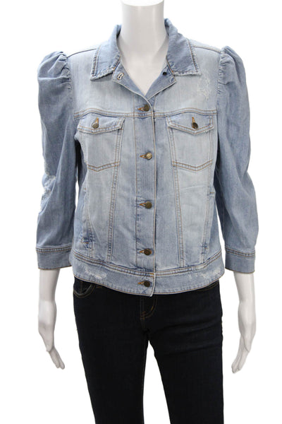 Retrofete Womens Light Blue Retro Button Collared 3/4 Sleeve Jacket Size L