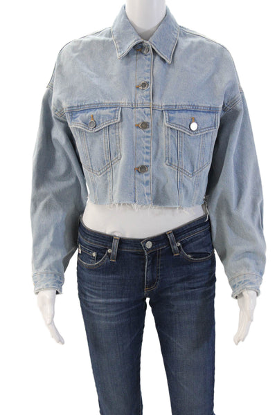 Zara Women Collared Button Cotton Light Blue Long Sleeve Jacket 90s Size XS