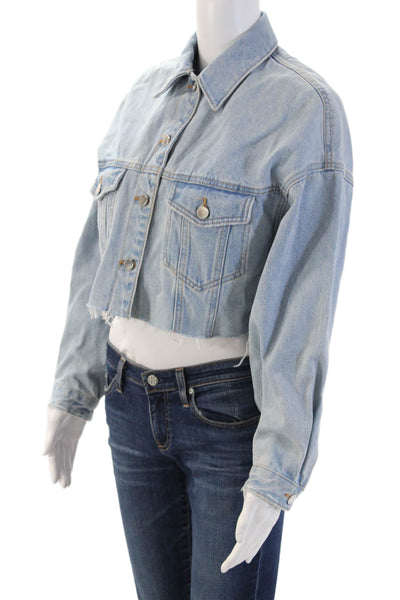 Zara Women Collared Button Cotton Light Blue Long Sleeve Jacket 90s Size XS