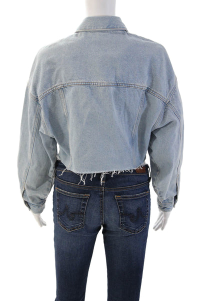 Zara Women Collared Button Cotton Light Blue Long Sleeve Jacket 90s Size XS