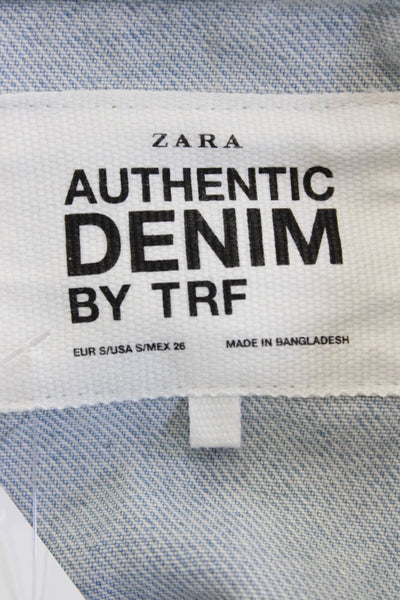 Zara Women Collared Button Cotton Light Blue Long Sleeve Jacket 90s Size XS