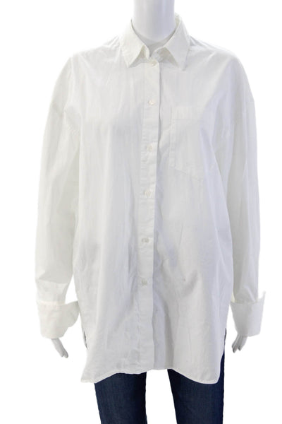 Zara Women Basic Button-Up White Cotton Long Sleeve Collared Shirt Size XS