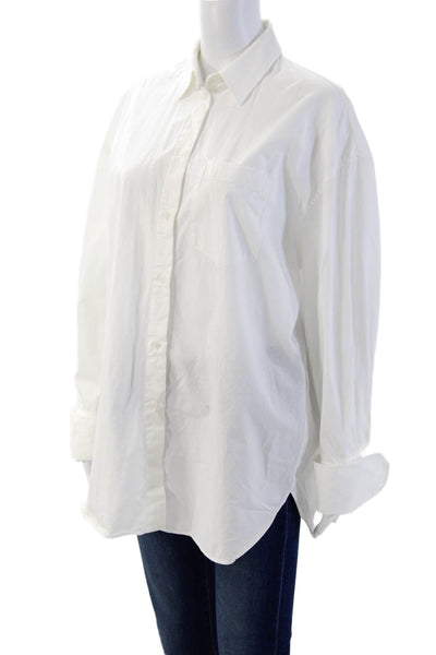 Zara Women Basic Button-Up White Cotton Long Sleeve Collared Shirt Size XS