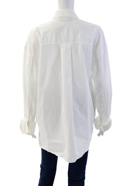 Zara Women Basic Button-Up White Cotton Long Sleeve Collared Shirt Size XS