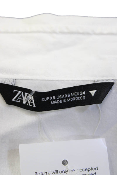 Zara Women Basic Button-Up White Cotton Long Sleeve Collared Shirt Size XS