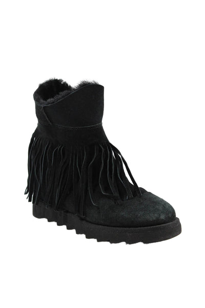 Ash Womens Suede Fringe Trim Ankle Boots Black Size 39 9