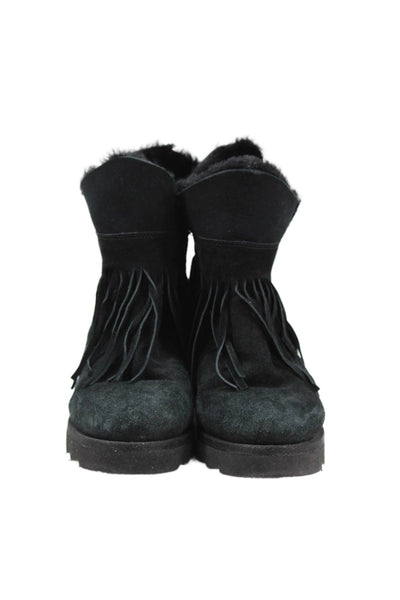 Ash Womens Suede Fringe Trim Ankle Boots Black Size 39 9