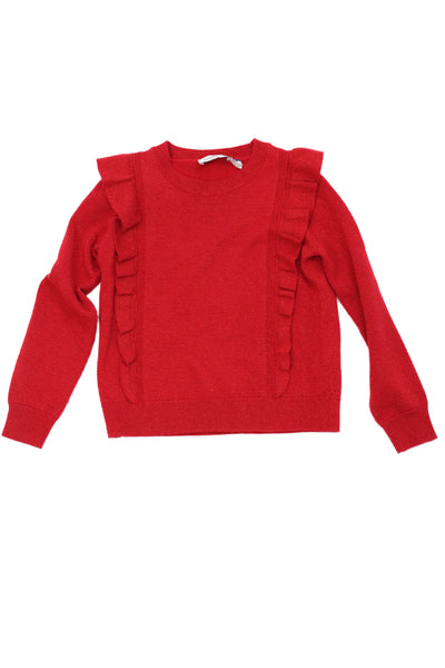 Vineyard Vines Girls Ruffled Long Sleeve Pullover Sweater Red Size 5