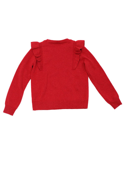Vineyard Vines Girls Ruffled Long Sleeve Pullover Sweater Red Size 5