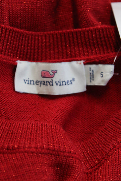 Vineyard Vines Girls Ruffled Long Sleeve Pullover Sweater Red Size 5