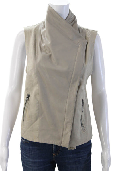 Vince Women Beige High Neck Sleeveless Linen Cotton Vest Size S