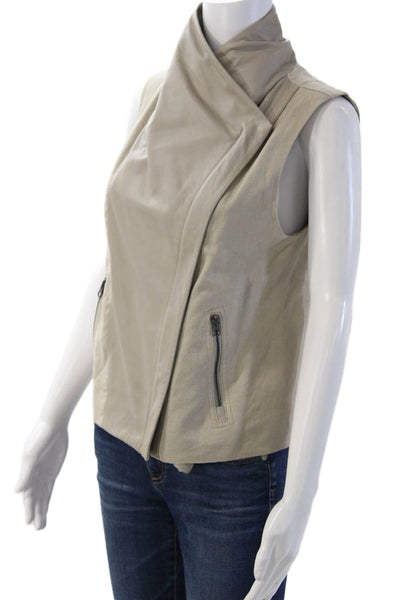 Vince Women Beige High Neck Sleeveless Linen Cotton Vest Size S