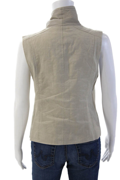 Vince Women Beige High Neck Sleeveless Linen Cotton Vest Size S