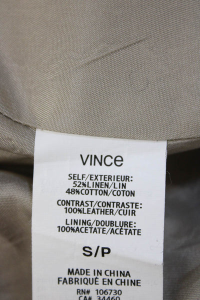 Vince Women Beige High Neck Sleeveless Linen Cotton Vest Size S