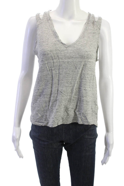 Feel The Piece Womens Basic 100% Linen V Neck Sleeveless Tank Gray Size XS