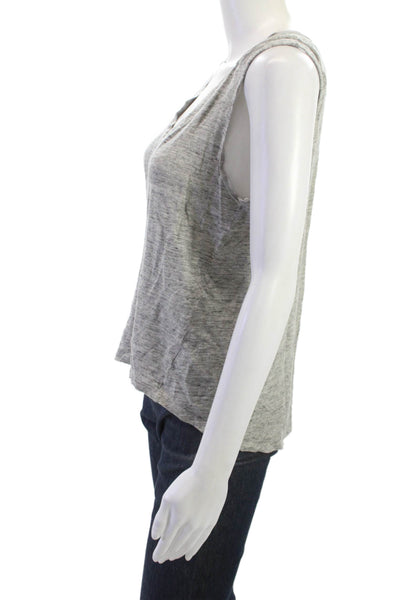 Feel The Piece Womens Basic 100% Linen V Neck Sleeveless Tank Gray Size XS