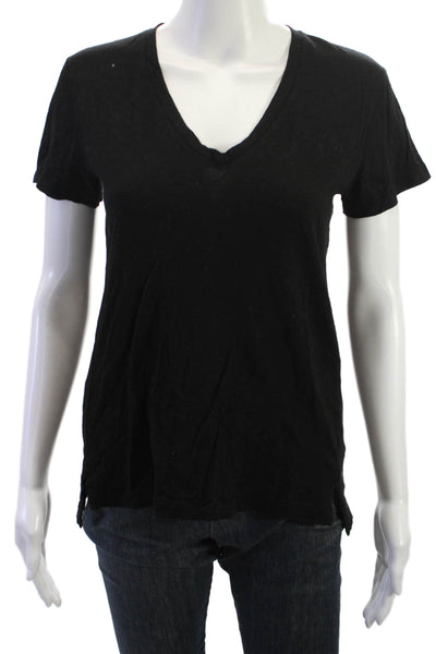 Stateside Womens Basic Black V-Neck Short Sleeve T-Shirt Size S