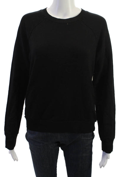 Monrow Womens Pullover Sweatshirt Black Crew Neck Long Sleeve Cotton Size M