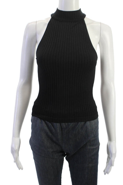 Zara Women Black High Neck Sleeveless Tank Top Solid Polyamide Size S
