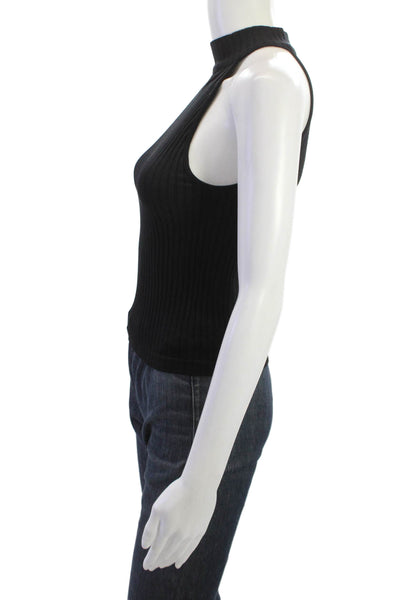 Zara Women Black High Neck Sleeveless Tank Top Solid Polyamide Size S