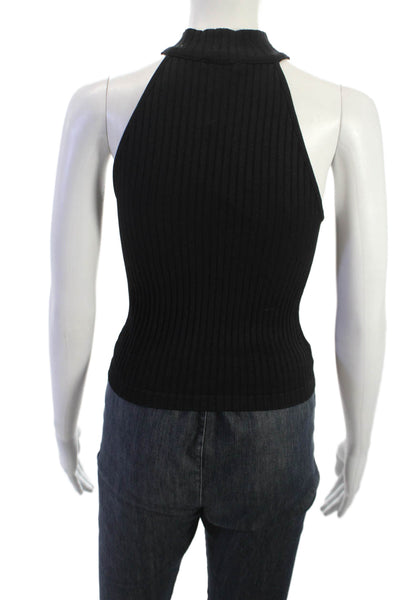 Zara Women Black High Neck Sleeveless Tank Top Solid Polyamide Size S