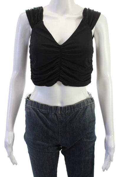 Zara Womens Cropped V-Neck Sleeveless Tank Black Size M