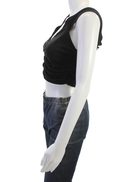 Zara Womens Cropped V-Neck Sleeveless Tank Black Size M