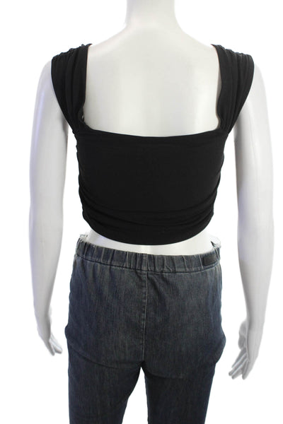 Zara Womens Cropped V-Neck Sleeveless Tank Black Size M
