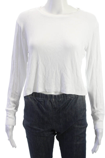 LNA Women Cropped Basic T-Shirt White Long Sleeve Crew Neck Size M