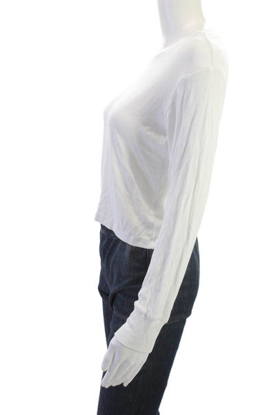LNA Women Cropped Basic T-Shirt White Long Sleeve Crew Neck Size M