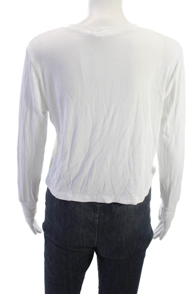LNA Women Cropped Basic T-Shirt White Long Sleeve Crew Neck Size M