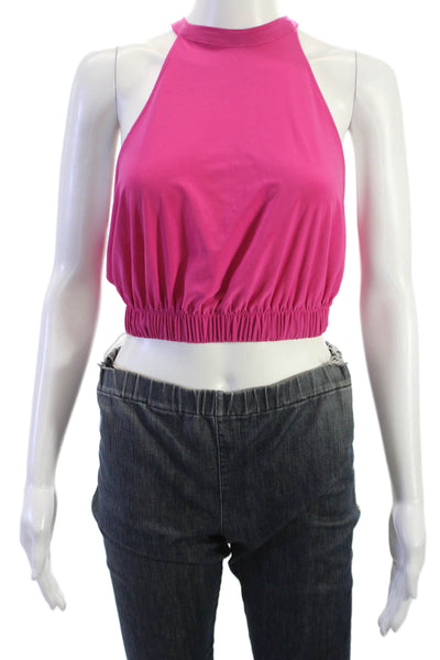 Zara Women Cropped Sleeveless Tank High Neck Pink Button Size M