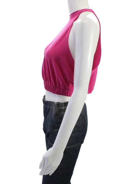Zara Women Cropped Sleeveless Tank High Neck Pink Button Size M