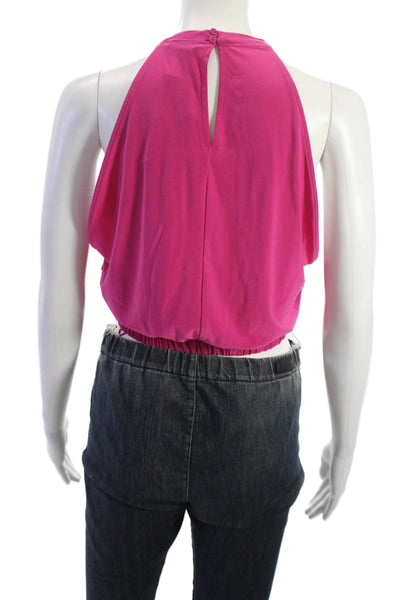Zara Women Cropped Sleeveless Tank High Neck Pink Button Size M