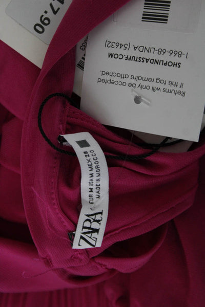 Zara Women Cropped Sleeveless Tank High Neck Pink Button Size M