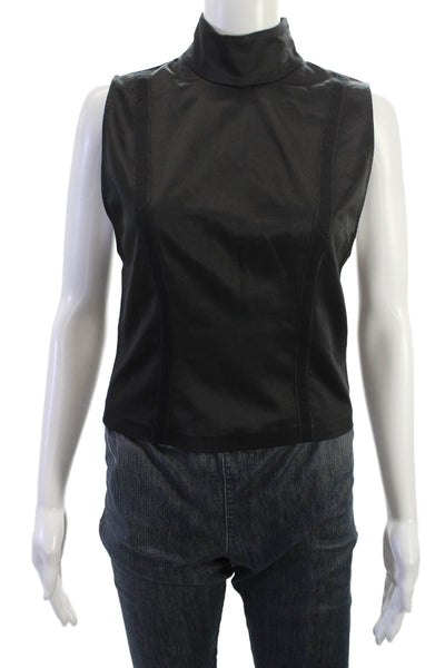 Zara Women Sleeveless Mock Neck Tank Black Viscose Polyester Size M