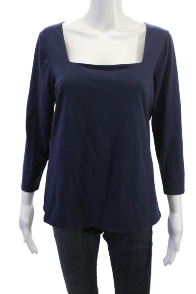 Lilly Pulitzer Women Basic T-Shirt Dark Blue Square Neck 3/4 Sleeve Size L